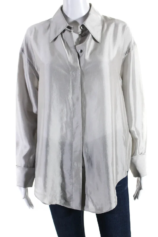 Mantu Womens Silk Organza Long Sleeve Button Up Top Blouse Cloud Gray Romantic Lace Blouse Mantu Womens Silk Organza Long Sleeve Button Up Top Blouse Cloud Gray Romantic Lace Blouse