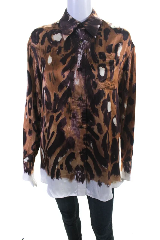 Marni Womens Wild Bunch Satin Button Down Blouse Abstract Print Brown Feminine Satin Blouse Marni Womens Wild Bunch Satin Button Down Blouse Abstract Print Brown Feminine Satin Blouse