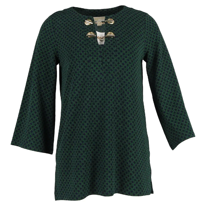 Michael Kors Polka Dot Print with Gold Embellishment Blouse in Green Polyester Soft Satin Blouse Michael Kors Polka Dot Print with Gold Embellishment Blouse in Green Polyester Soft Satin Blouse