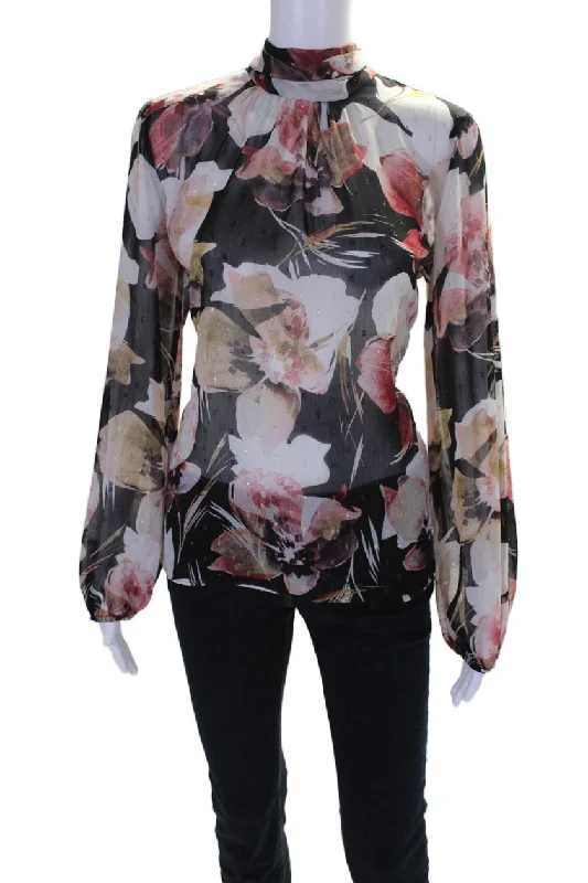 Misa Womens Long Sleeve Metallic Floral High Neck Lulu Blouse Multi Versatile Layering Blouse Misa Womens Long Sleeve Metallic Floral High Neck Lulu Blouse Multi Versatile Layering Blouse