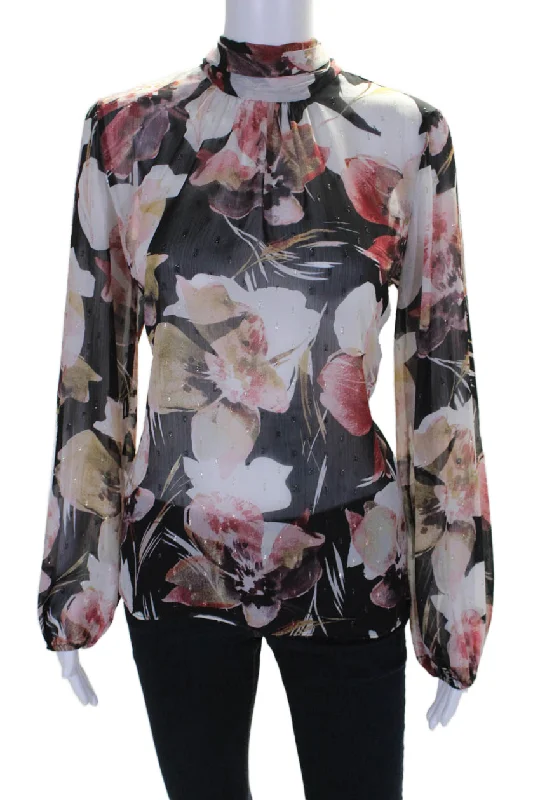 Misa Womens Long Sleeve Metallic Floral High Neck Lulu Blouse Multicolor Loose Oversized Blouse Misa Womens Long Sleeve Metallic Floral High Neck Lulu Blouse Multicolor Loose Oversized Blouse