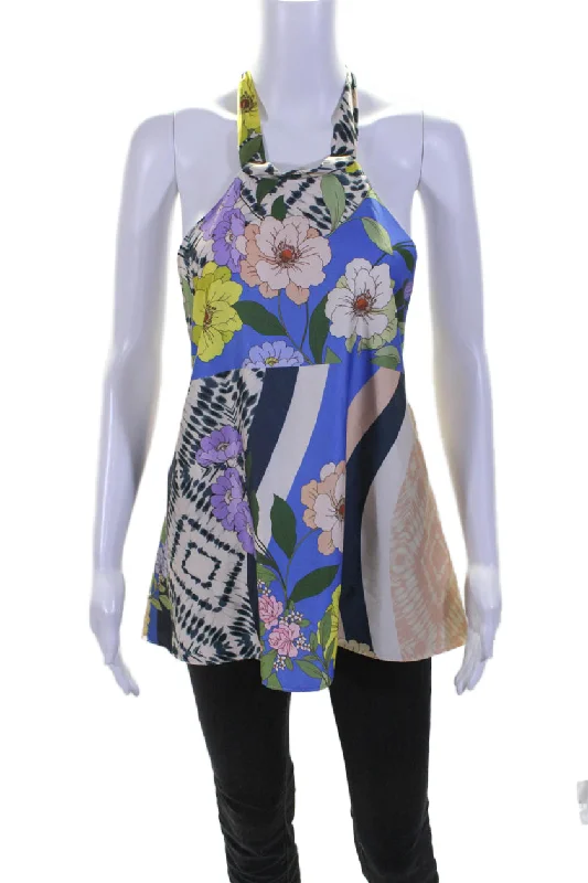 Misa Womens Multicolor Floral Halter Open Back Sleeveless Blouse Top Soft Satin Blouse Misa Womens Multicolor Floral Halter Open Back Sleeveless Blouse Top Soft Satin Blouse