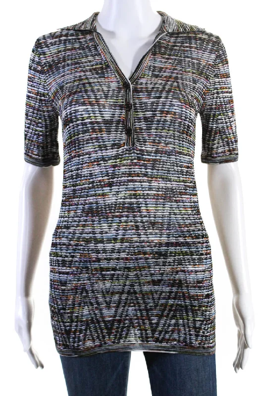 Missoni Womens Collared V Neck Half Button Striped Blouse Top Multi Business Casual Blouse Missoni Womens Collared V Neck Half Button Striped Blouse Top Multi Business Casual Blouse