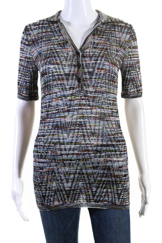 Missoni Womens Collared V Neck Striped Short Sleeve Blouse Top Multi Lightweight Floral Blouse Missoni Womens Collared V Neck Striped Short Sleeve Blouse Top Multi Lightweight Floral Blouse