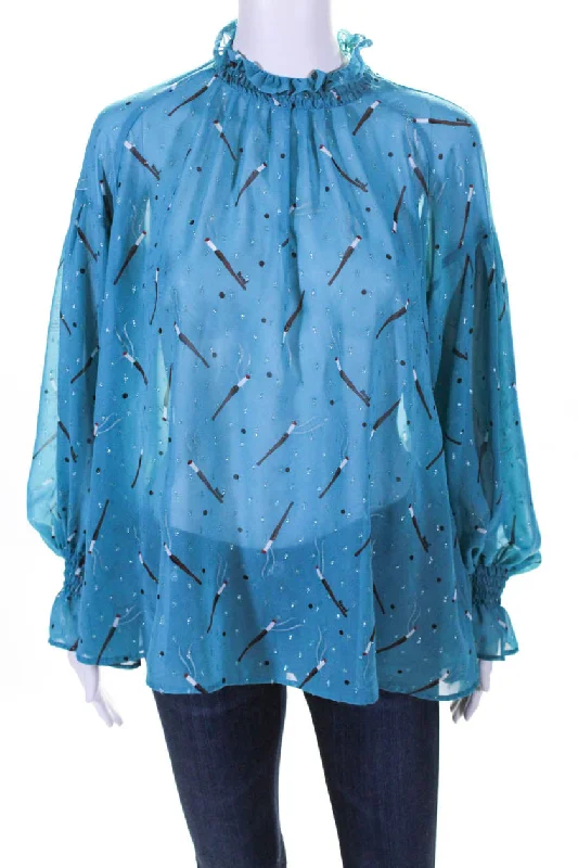 Muveil Womens Cigarette Print Long Sleeve Collar Blouse Turquoise Romantic Lace Blouse Muveil Womens Cigarette Print Long Sleeve Collar Blouse Turquoise Romantic Lace Blouse
