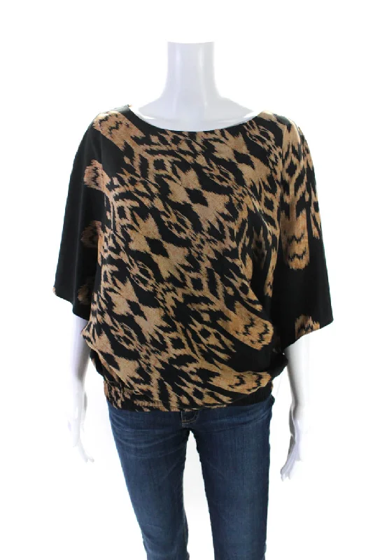 Natorious Womens Brown Silk Printed Scoop Neck Dolman Blouse Top Delicate Pleat Blouse Natorious Womens Brown Silk Printed Scoop Neck Dolman Blouse Top Delicate Pleat Blouse