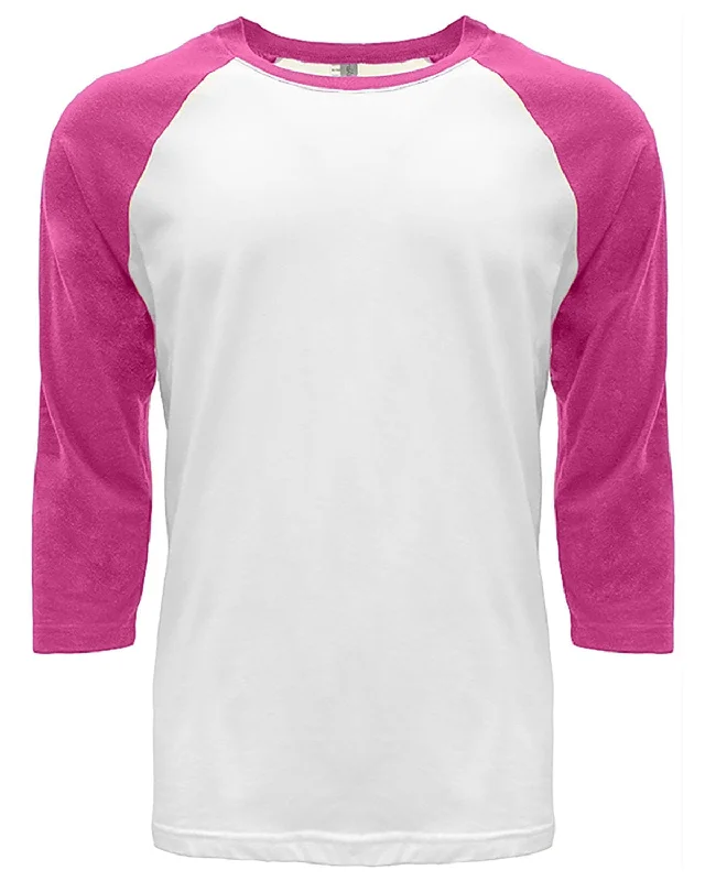 Next Level Unisex CVC 3/4 Sleeve Raglan Baseball T-Shirt | Hot Pink/ White