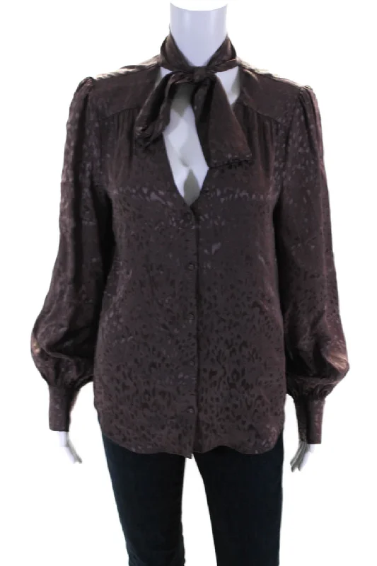 Paige Womens Brown Silk Printed V-Neck Long Sleeve Cleobelle Blouse Top Balloon Sleeve Blouse Paige Womens Brown Silk Printed V-Neck Long Sleeve Cleobelle Blouse Top Balloon Sleeve Blouse