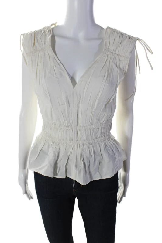 Paris Atelier + Other Stories Womens V Neck Basic Blouse White Lightweight Linen Blouse Paris Atelier + Other Stories Womens V Neck Basic Blouse White Lightweight Linen Blouse