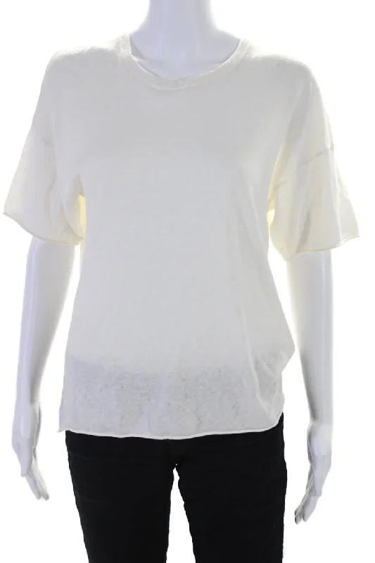 Parrish Womens White Cotton Silk Blend Crew Neck Short Sleeve Blouse Top Chic Square Blouse Parrish Womens White Cotton Silk Blend Crew Neck Short Sleeve Blouse Top Chic Square Blouse