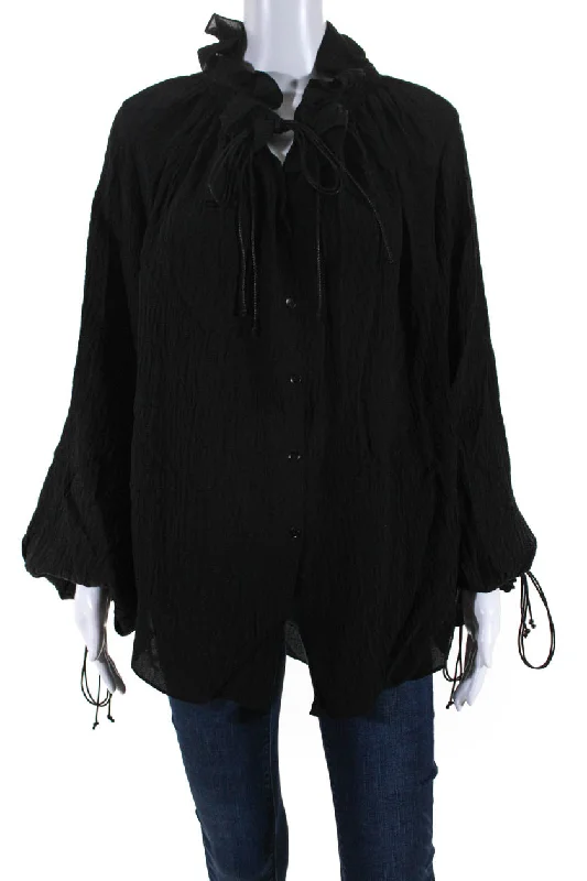 Petar Petrov Womens Londra Silk Crepon Tie Neck Gathered Top Blouse Black IT 36 Playful Puff Blouse Petar Petrov Womens Londra Silk Crepon Tie Neck Gathered Top Blouse Black IT 36 Playful Puff Blouse