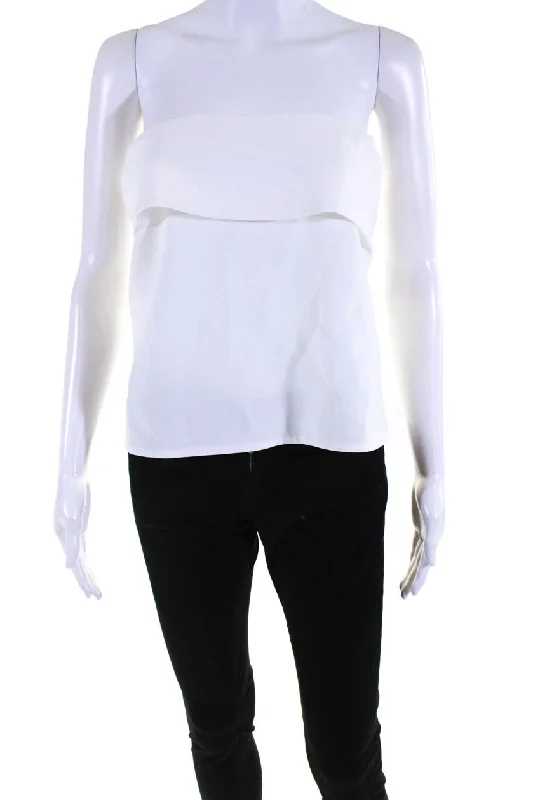 Peter Cohen Womens Elastic Strapless Crepe Tube Top Blouse White Embroidered Floral Blouse Peter Cohen Womens Elastic Strapless Crepe Tube Top Blouse White Embroidered Floral Blouse