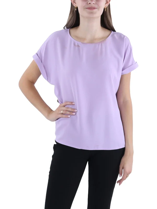 Petites Womens Cap Sleeve Button Blouse Romantic Lace Blouse