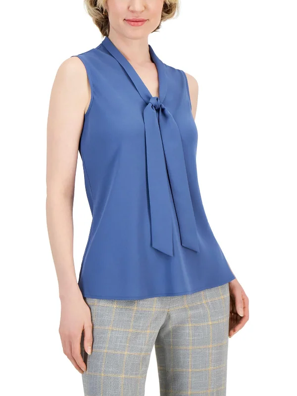 Petites Womens Solid Polyester Blouse Cotton Casual Blouse