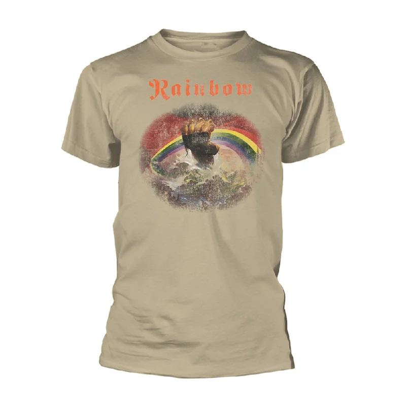 Rainbow | Official Band T-Shirt | Rising Distressed (Natural)