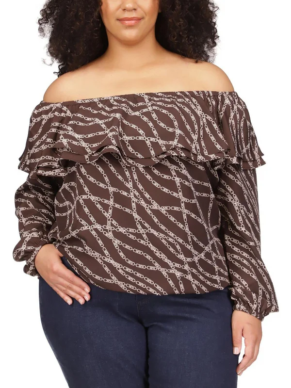 Plus Womens Drapey Banded Bottom Blouse Airy Cotton Blouse