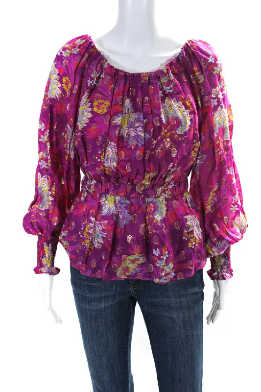 Prabal Gurung Womens Floral Print Ruched Off-the-Shoulder Blouse Top Pink Wrap Front Blouse Prabal Gurung Womens Floral Print Ruched Off-the-Shoulder Blouse Top Pink Wrap Front Blouse