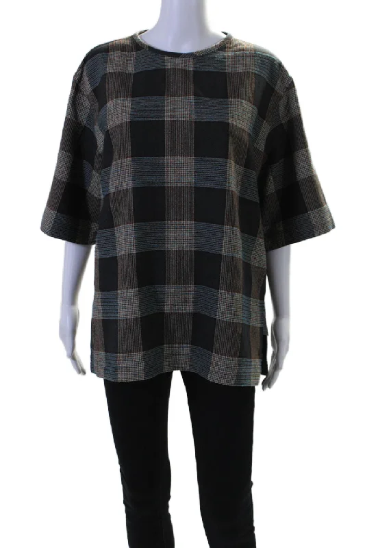 QL2 Womens Plaid Short Sleeves Constanza Blouse Multi Colored Wool Everyday Stylish Blouse QL2 Womens Plaid Short Sleeves Constanza Blouse Multi Colored Wool Everyday Stylish Blouse