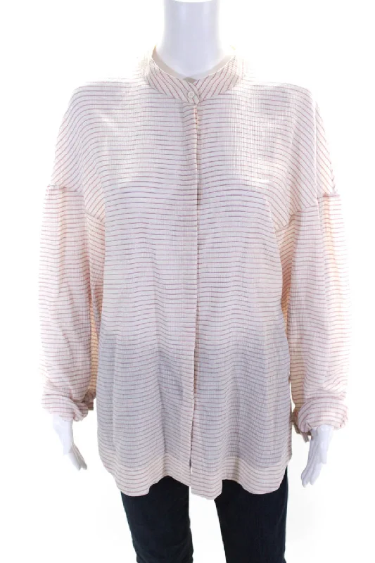 QL2 Women's Round Neck Long Sleeves Button Down Purple Stripe Silk Blouse Peter Pan Blouse QL2 Women's Round Neck Long Sleeves Button Down Purple Stripe Silk Blouse Peter Pan Blouse