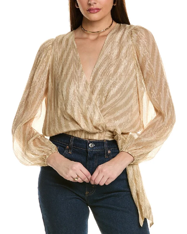 Ramy Brook Lupita Silk-Blend Blouse Chic Wrap Blouse