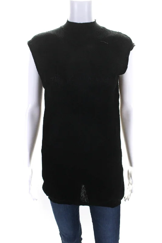 Rick Owens Women's Mock Neck Sleeveless Mesh Blouse Black Backless Summer Blouse
