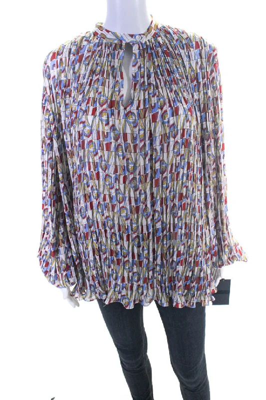Rochas Womens Long Sleeve Pleated Blouse Top Multicolor Satin Drape Blouse