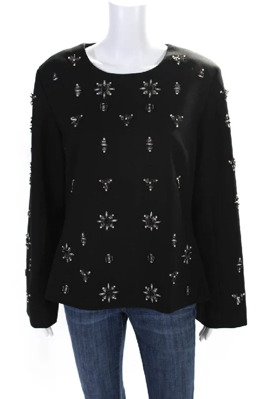 Rohit Gandhi + Rahul Khanna Womens Beaded Zipped Round Neck Blouse Black Chic Square Blouse Rohit Gandhi + Rahul Khanna Womens Beaded Zipped Round Neck Blouse Black Chic Square Blouse
