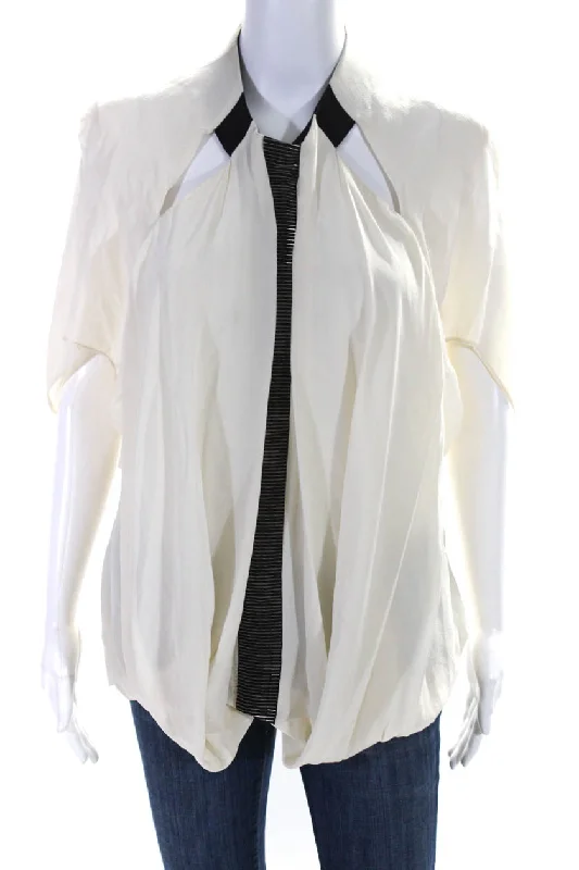 Rohit Gandhi + Rahul Khanna Womens Embroider Bead Bubble Hem Blouse White Casual Relaxed Fit Blouse Rohit Gandhi + Rahul Khanna Womens Embroider Bead Bubble Hem Blouse White Casual Relaxed Fit Blouse
