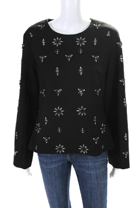 Rohit Gandhi + Rahul Khanna Womens Embroidered Beaded Zip Blouse Black Elegant Semi-Sheer Blouse Rohit Gandhi + Rahul Khanna Womens Embroidered Beaded Zip Blouse Black Elegant Semi-Sheer Blouse