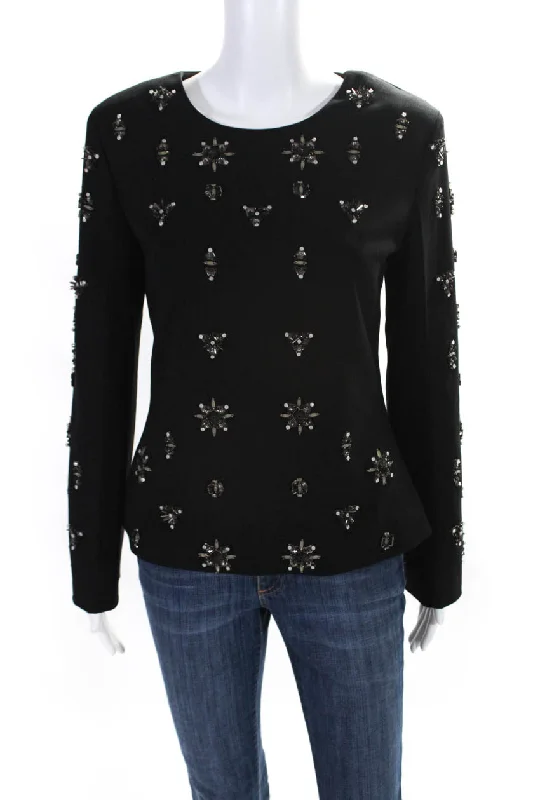 Rohit Gandhi + Rahul Khanna Womens Zipped Embroider Beaded Blouse Black Lightweight Linen Blouse Rohit Gandhi + Rahul Khanna Womens Zipped Embroider Beaded Blouse Black Lightweight Linen Blouse