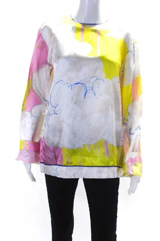 Rohka Womens Long Sleeve Scribble Print Satin Top Blouse Pink Cloud Flowy Bohemian Blouse Rohka Womens Long Sleeve Scribble Print Satin Top Blouse Pink Cloud Flowy Bohemian Blouse