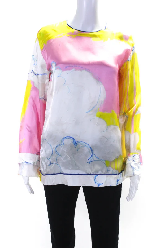 Rohka Womens Long Sleeve Scribble Print Satin Top Blouse Pink Cloud Lightweight Floral Blouse Rohka Womens Long Sleeve Scribble Print Satin Top Blouse Pink Cloud Lightweight Floral Blouse