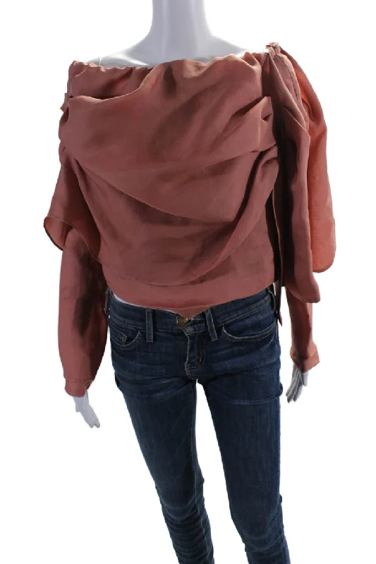Rosie Assoulin Womens Zipped Ruched Off-the-Shoulder Layered Blouse Pink Relaxed Fit Blouse Rosie Assoulin Womens Zipped Ruched Off-the-Shoulder Layered Blouse Pink Relaxed Fit Blouse
