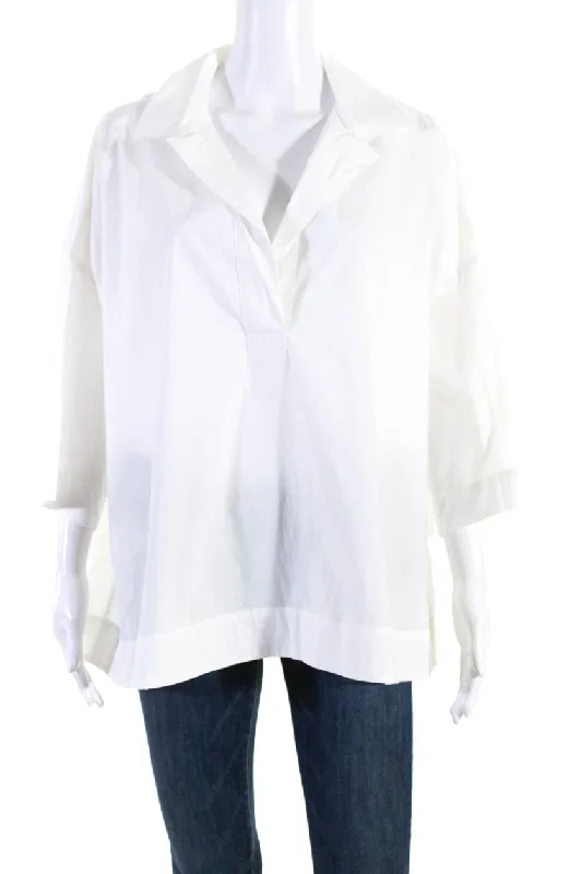 Rosso35 Womens Collared Half Sleeve Cotton Blouse Top White Romantic Lace Blouse