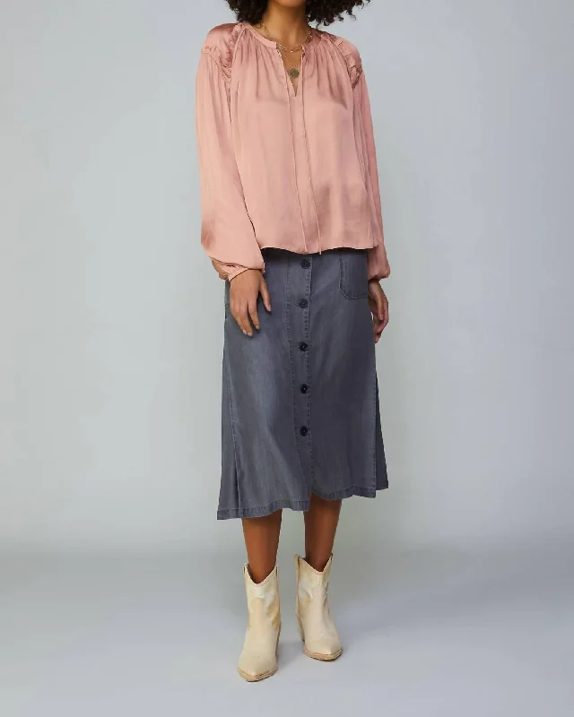 Ruffled Shoulder Blouse In Dusty Blush Chic Wrap Blouse