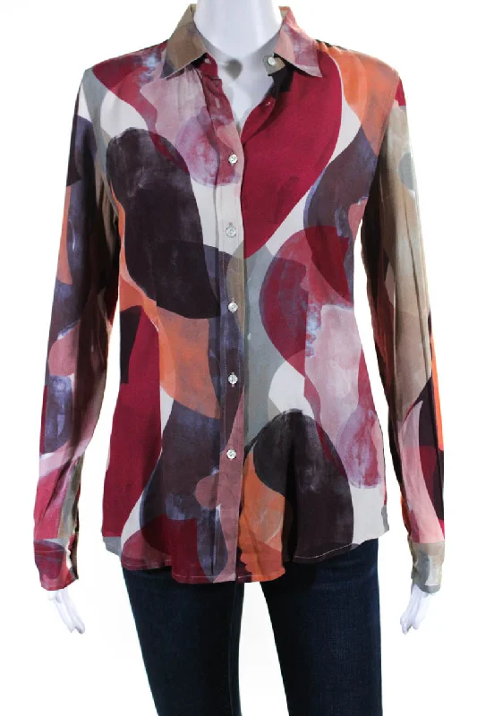 Sharis Womens Abstract Print Long Sleeve Collared Button Down Blouse Red Soft Modal Blouse Sharis Womens Abstract Print Long Sleeve Collared Button Down Blouse Red Soft Modal Blouse