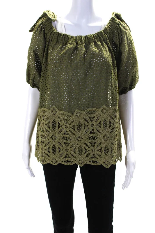 Sharis Womens Embroidered Eyelet Off Shoulder Puff Sleeve Top Blouse Green IT 46 High Neck Blouse Sharis Womens Embroidered Eyelet Off Shoulder Puff Sleeve Top Blouse Green IT 46 High Neck Blouse