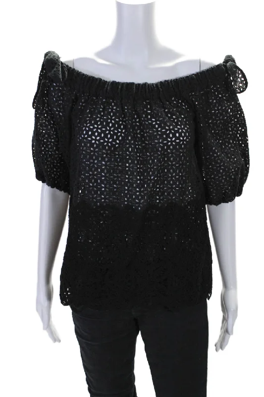 Sharis Women's Off The Shoulder Eyelet Short Sleeves Blouse Black Classic White Blouse Sharis Women's Off The Shoulder Eyelet Short Sleeves Blouse Black Classic White Blouse