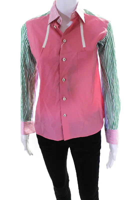 Shiro Sakai Womens Solid Striped Cotton Button Down Blouse Top Multi Frilled Cuff Blouse Shiro Sakai Womens Solid Striped Cotton Button Down Blouse Top Multi Frilled Cuff Blouse