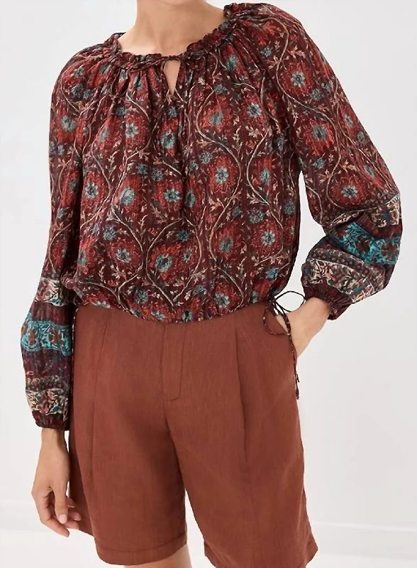 Silva Blouse In Pomegranate Delicate Pleat Blouse