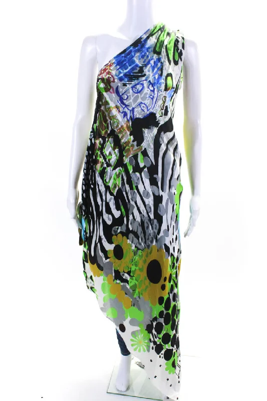 Silvia Tcherassi Womens One Shoulder Tied Wrap Slit Blouse Top Multicolor Sleeveless Chiffon Blouse Silvia Tcherassi Womens One Shoulder Tied Wrap Slit Blouse Top Multicolor Sleeveless Chiffon Blouse