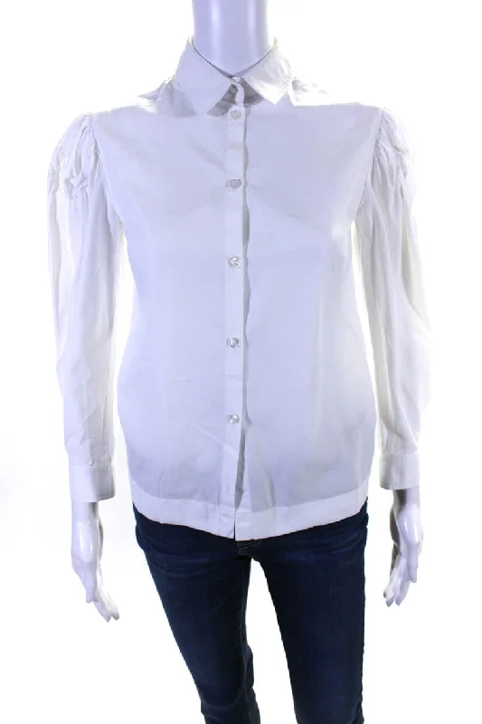 Simone Rocha Women's Collar Short Sleeves Button Down Blouse White Elegant Office Blouse Simone Rocha Women's Collar Short Sleeves Button Down Blouse White Elegant Office Blouse