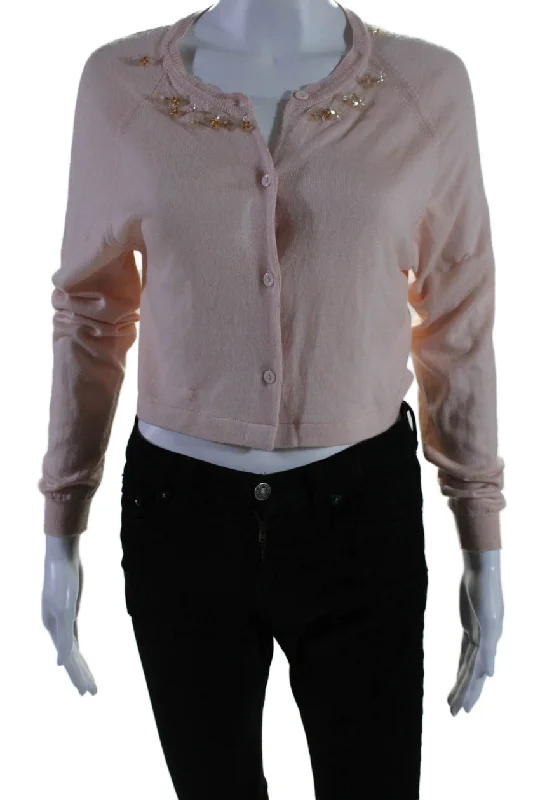 Simone Rocha Womens Long Sleeve Button Down Knit Blouse Pink Medium Polished Work Blouse Simone Rocha Womens Long Sleeve Button Down Knit Blouse Pink Medium Polished Work Blouse