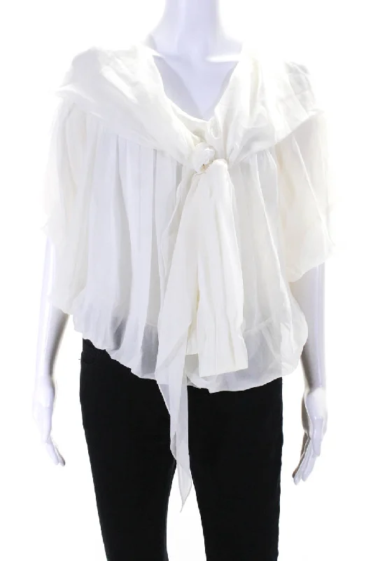 Sophy Curson Women's Off The Shoulder Short Sleeves Silk Blouse Cream Silky Tunic Blouse Sophy Curson Women's Off The Shoulder Short Sleeves Silk Blouse Cream Silky Tunic Blouse
