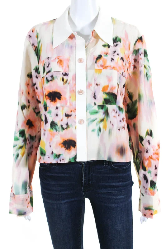 St. John Womens Silk Abstract Print Cropped Button Down Blouse Multicolor Business Casual Blouse St. John Womens Silk Abstract Print Cropped Button Down Blouse Multicolor Business Casual Blouse