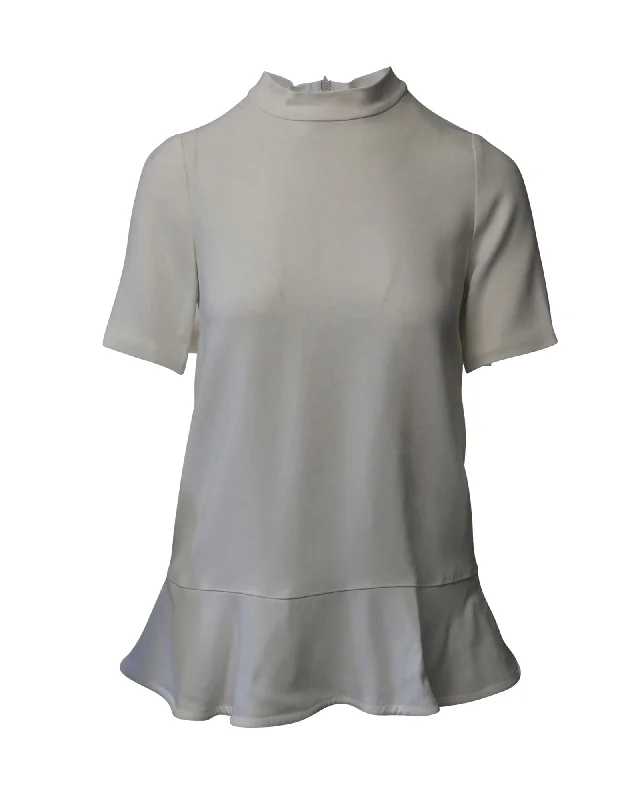 Stella McCartney Mock Neck Peplum Blouse in White Rayon Feminine Ruffle Blouse