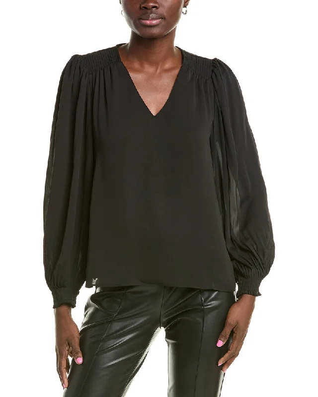 T Tahari Pleated Woven Blouse Short Sleeve Blouse
