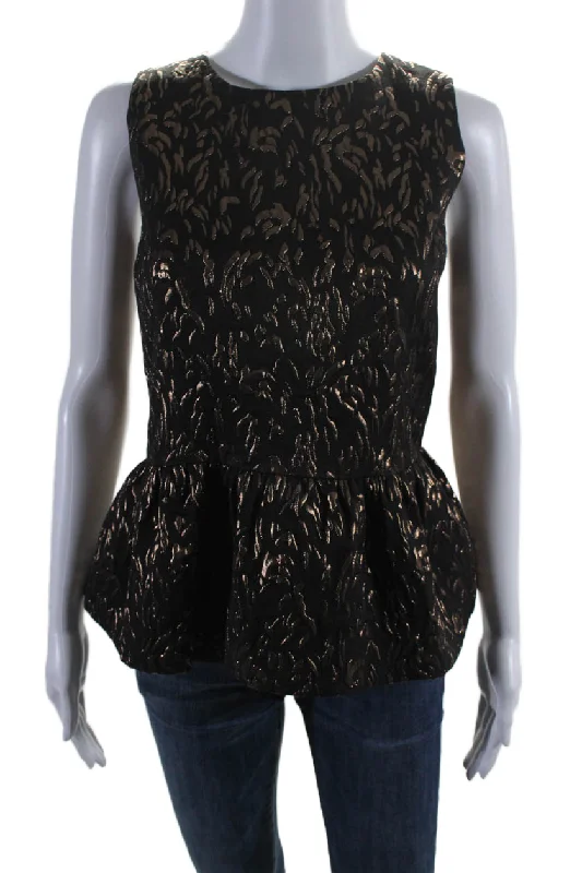 Tanya Taylor Womens Metallic Abstract Sleeveless Peplum Blouse Top Black Feminine Pastel Blouse Tanya Taylor Womens Metallic Abstract Sleeveless Peplum Blouse Top Black Feminine Pastel Blouse
