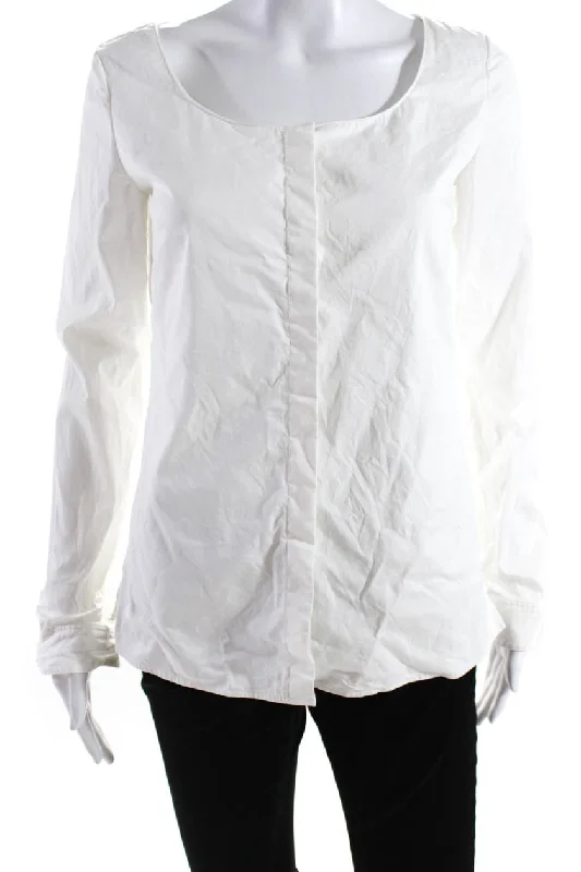 The Row Women's Round Neck Long Sleeves Button Down Cotton Blouse White Slim Fit Blouse The Row Women's Round Neck Long Sleeves Button Down Cotton Blouse White Slim Fit Blouse