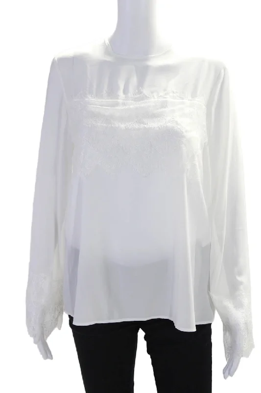 Theo Womens Idalia Lace Textured Long Sleeve Round Neck Blouse White Embellished Collar Blouse Theo Womens Idalia Lace Textured Long Sleeve Round Neck Blouse White Embellished Collar Blouse